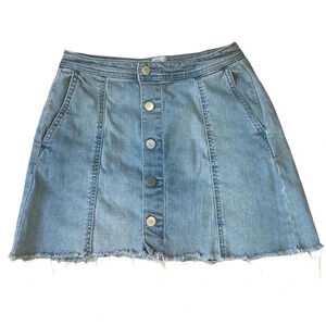 a new day mini button up denim skirt with frayed bottom